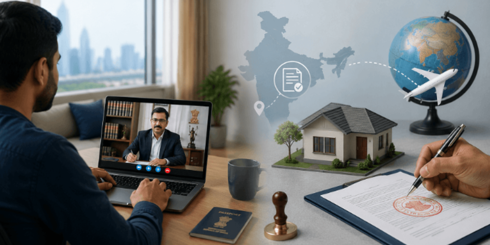 NRI attending an online property registration consultation from abroad